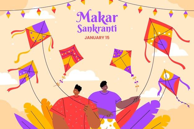 Flat background for makar sankranti festival