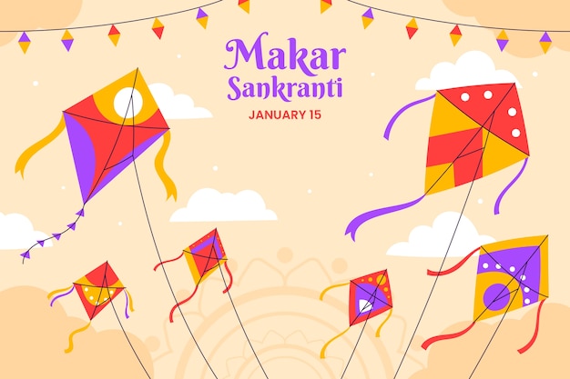 Flat background for makar sankranti festival