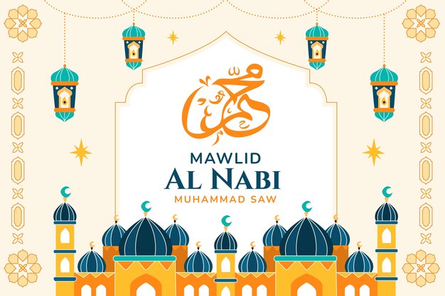 Flat background for mawlid al-nabi celebration