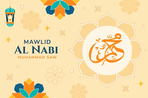 Free Vector flat background for mawlid al-nabi celebration