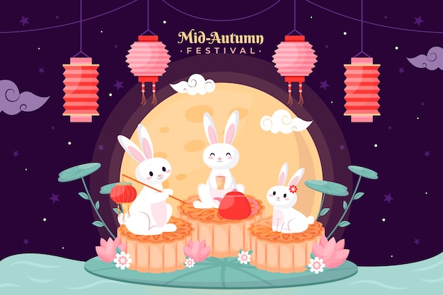 Flat background for mid-autumn festival celebration