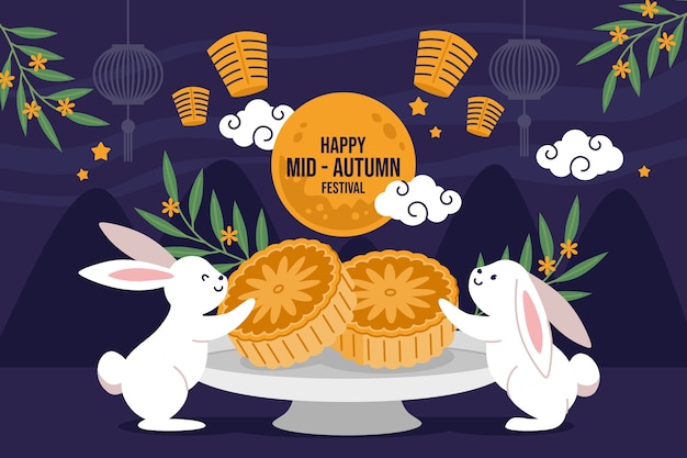 Free vector flat background for mid-autumn festival celebration