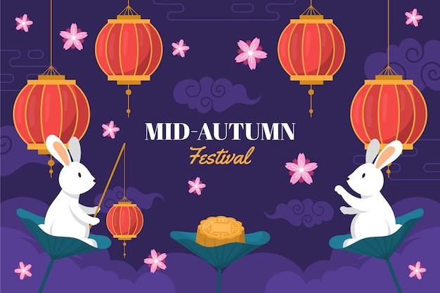 Flat background for mid-autumn festival celebration