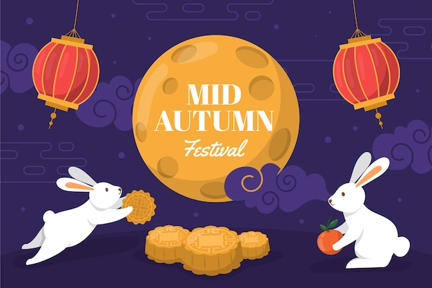 Flat background for mid-autumn festival celebration