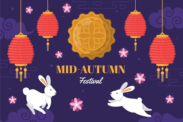 Flat background for mid-autumn festival celebration