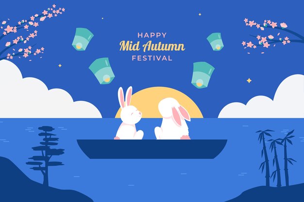 Flat background for mid-autumn festival celebration