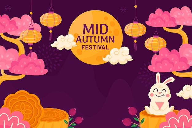 Flat background for mid-autumn festival celebration