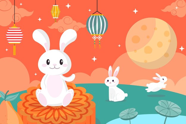 Flat background for mid-autumn festival celebration