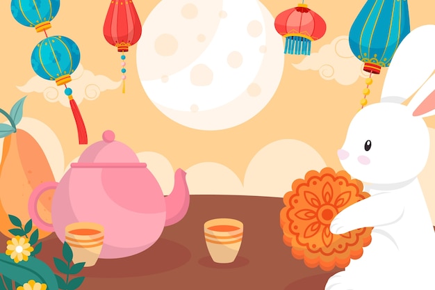 Flat background for mid-autumn festival celebration