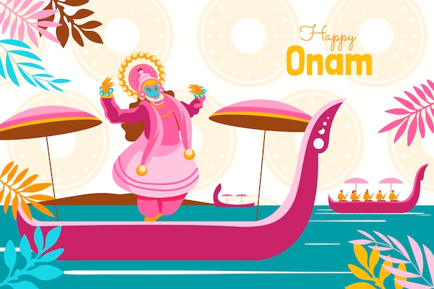 Free vector flat background for onam festival celebration