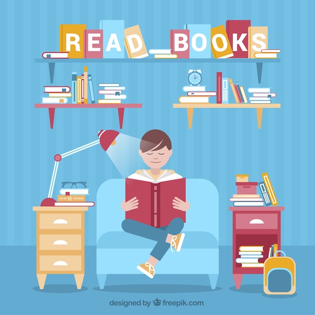 Free Vector flat background of relaxed guy enjoying a book