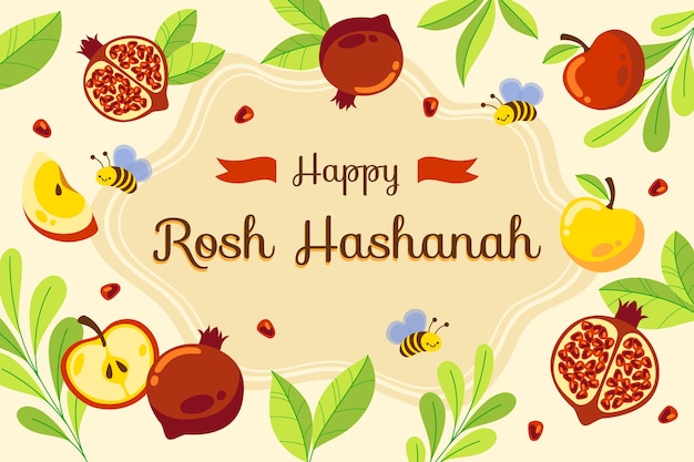 Free vector flat background for rosh hashanah jewish new year celebration