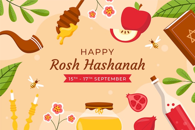 Flat background for rosh hashanah jewish new year celebration