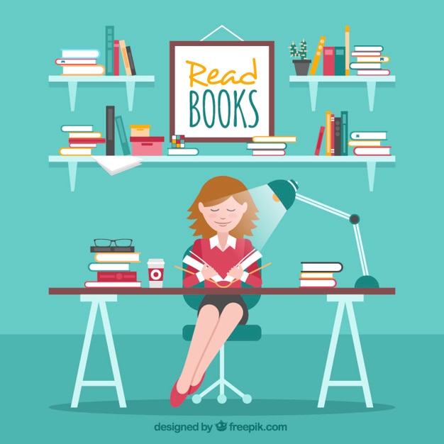 Free Vector flat background of smiling woman reading a book