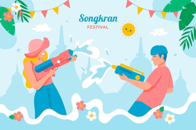 Flat background for songkran water festival celebration