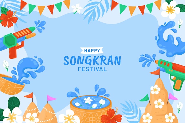 Flat background for songkran water festival