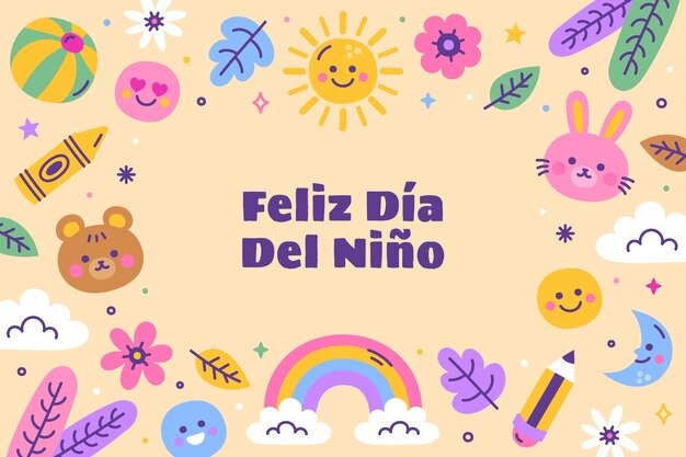 Flat background in spanish for childrens day celebration