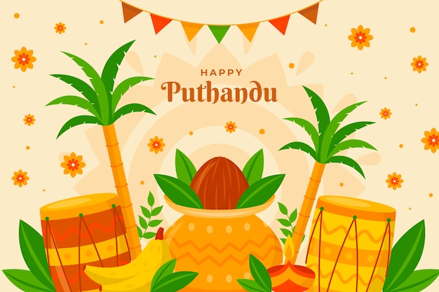 Free Vector flat background for tamil new year celebration