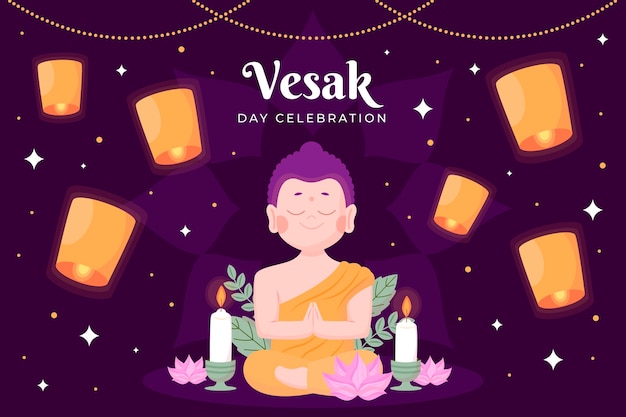 Flat background for vesak festival celebration