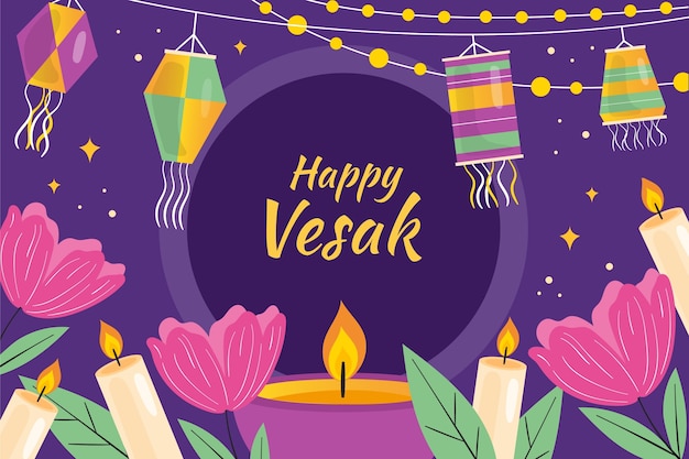 Flat background for vesak festival celebration