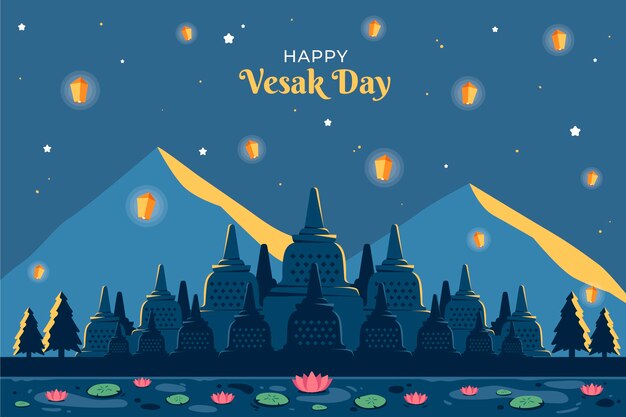 Flat background for vesak festival celebration