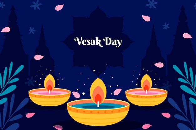 Free Vector flat background for vesak festival celebration