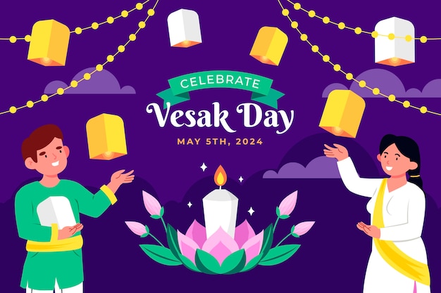 Free Vector flat background for vesak festival celebration