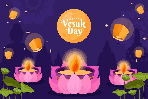 Free Vector flat background for vesak festival celebration