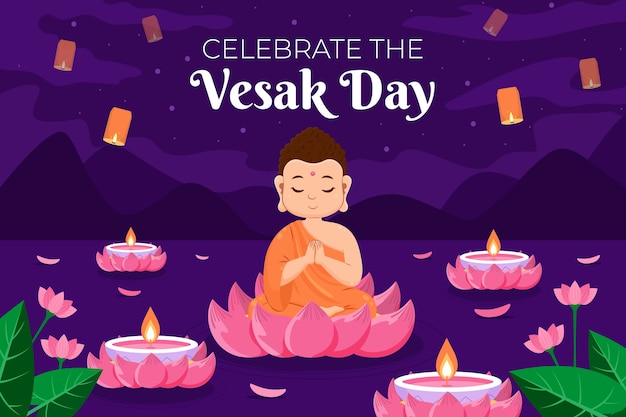 Flat background for vesak festival celebration