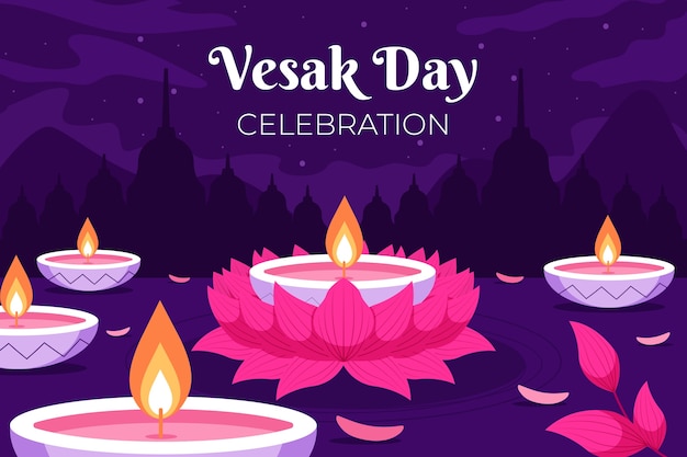 Free Vector flat background for vesak festival celebration