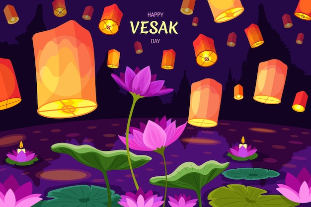 Free Vector flat background for vesak festival celebration