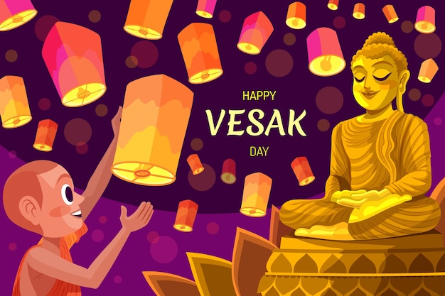 Flat background for vesak festival celebration