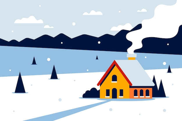 Free Vector flat background for winter season with house in snow