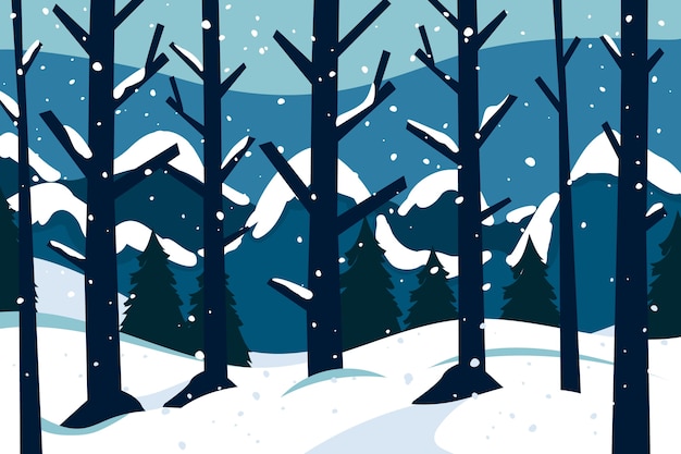 Free Vector flat background for winter season with trees and snow