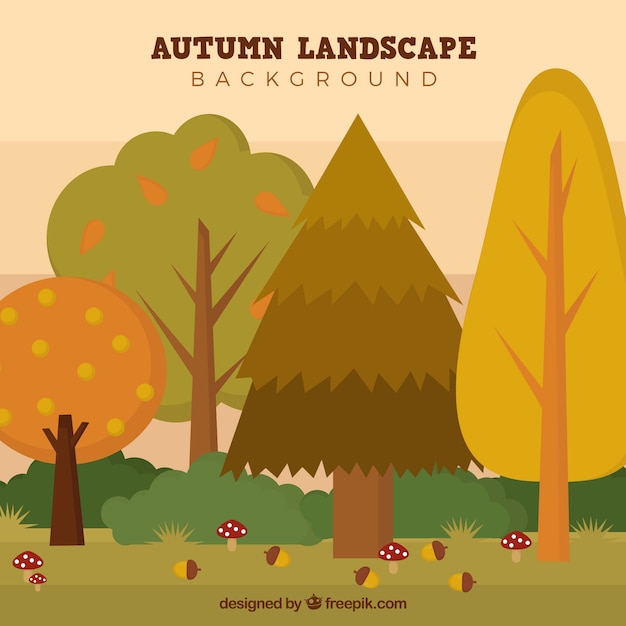 Flat background with autumn landscape