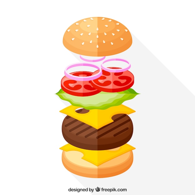 Free vector flat background with burger ingredients