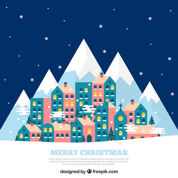 Free vector flat background with christmas town landscape