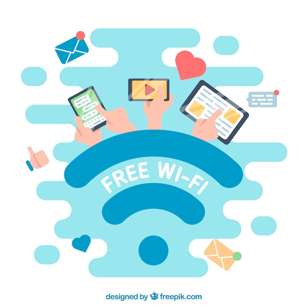 Free Vector flat background with devices and wifi signal