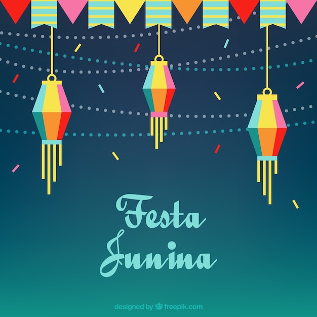 Free Vector flat background with garlands and lanterns for festa junina