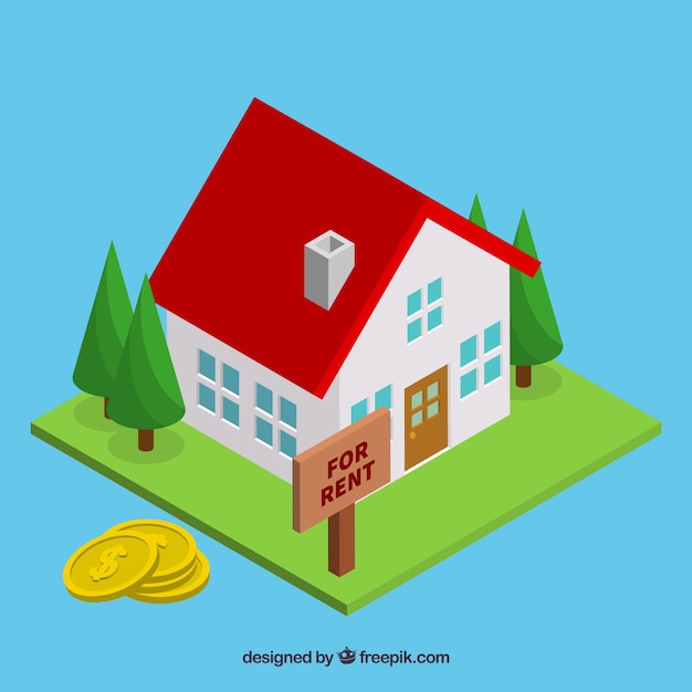 Flat background with a house for rent