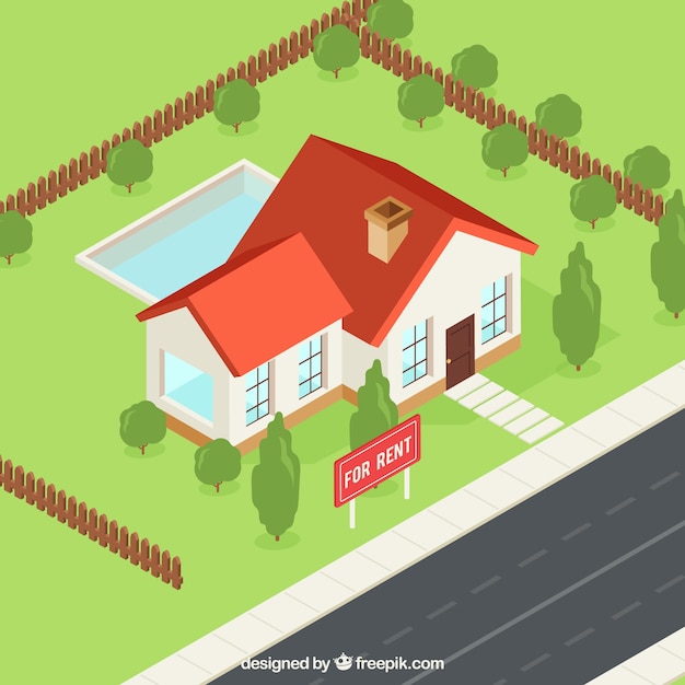 Flat background with a house for rent