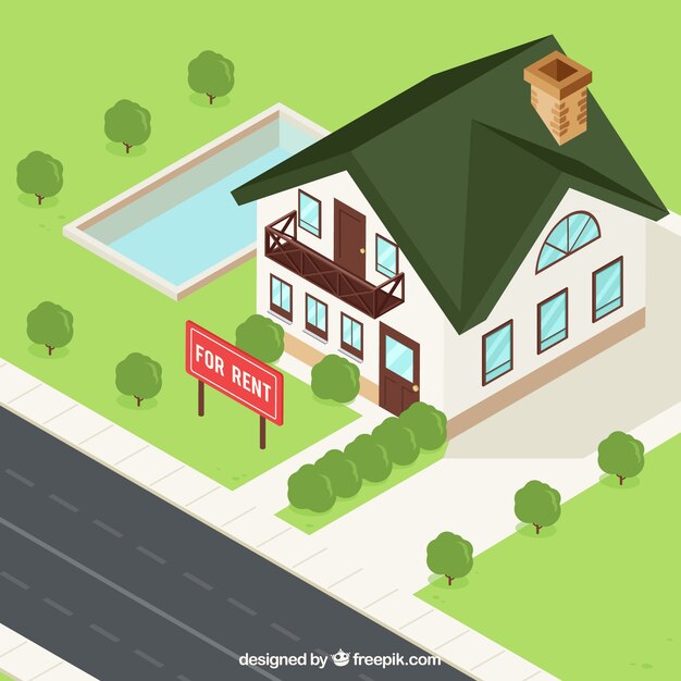 Flat background with a house for rent