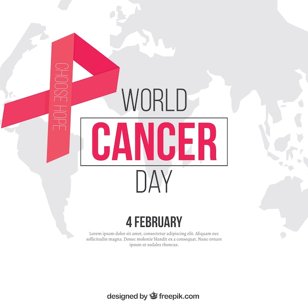 Free vector flat background with ribbon for world cancer day