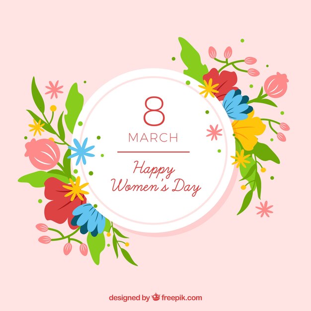 Flat background for women's day with flowers