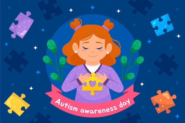 Flat background for world autism awareness day