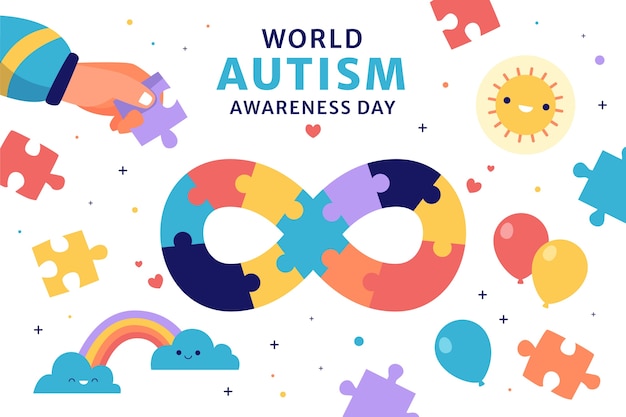 Flat background for world autism awareness day