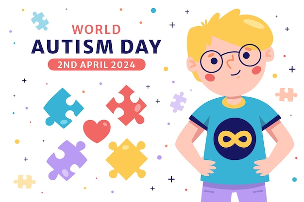 Flat background for world autism awareness day