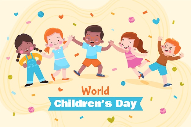 Flat background for world children's day celebration with kids playing