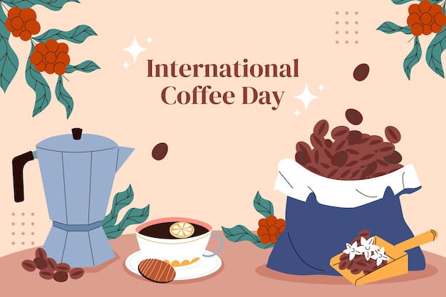 Flat background for world coffee day celebration