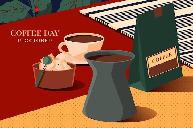 Flat background for world coffee day celebration